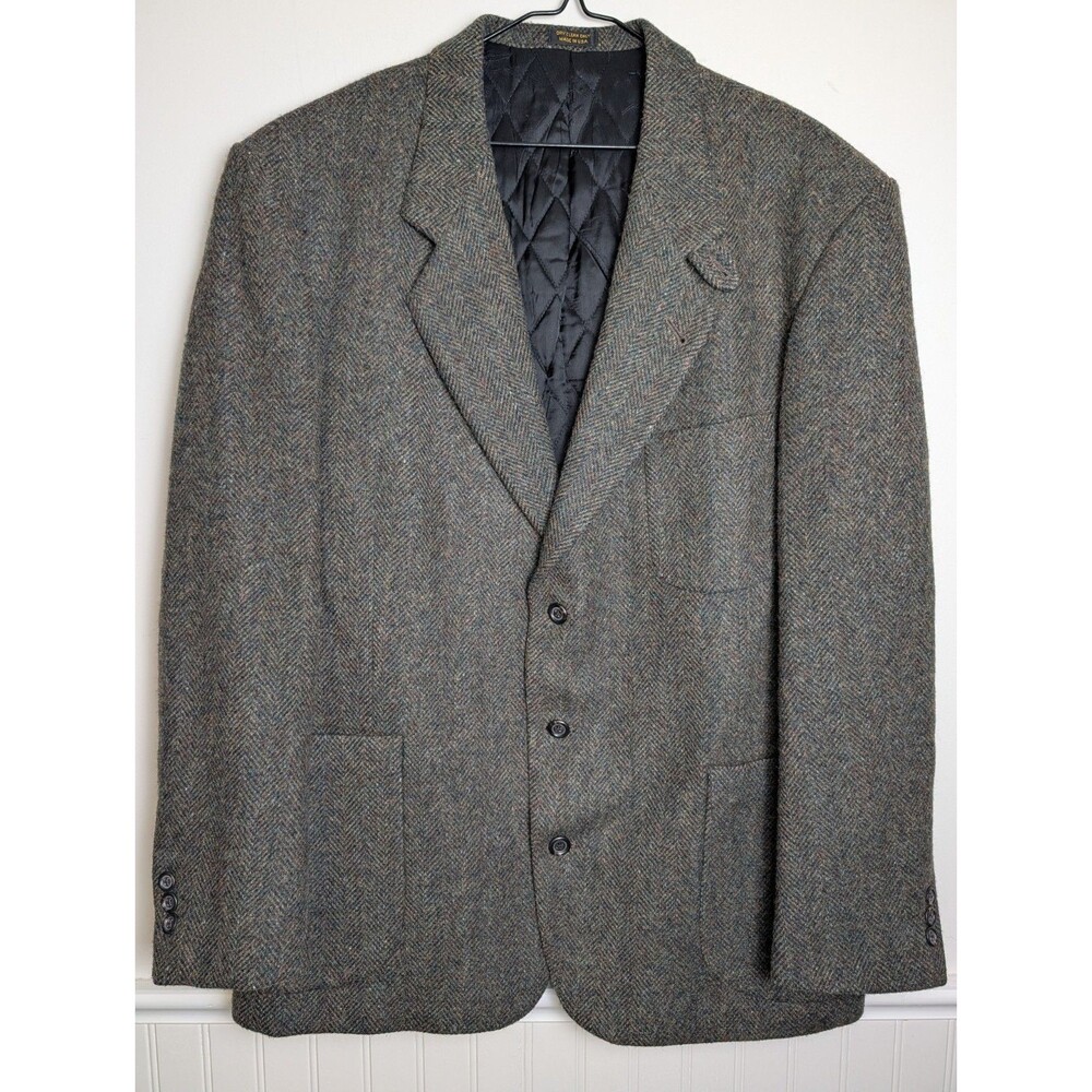 Vintage L.L. Bean Mens Herringbone Wool Blend Thinsulate Blazer Jacket Size L